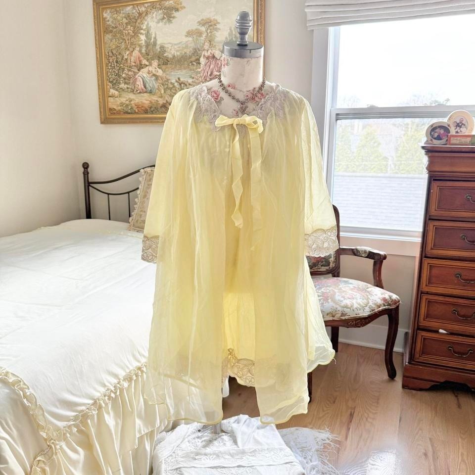 60s Yellow Lace Dress 60s Evette Size Medium Yellow Robe And Babydoll Dress
